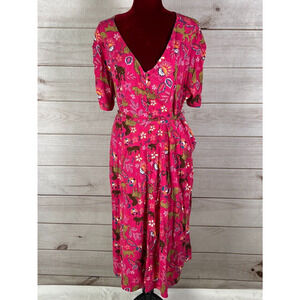 Torrid Slub Button Dress Midi Floral Safari Belted